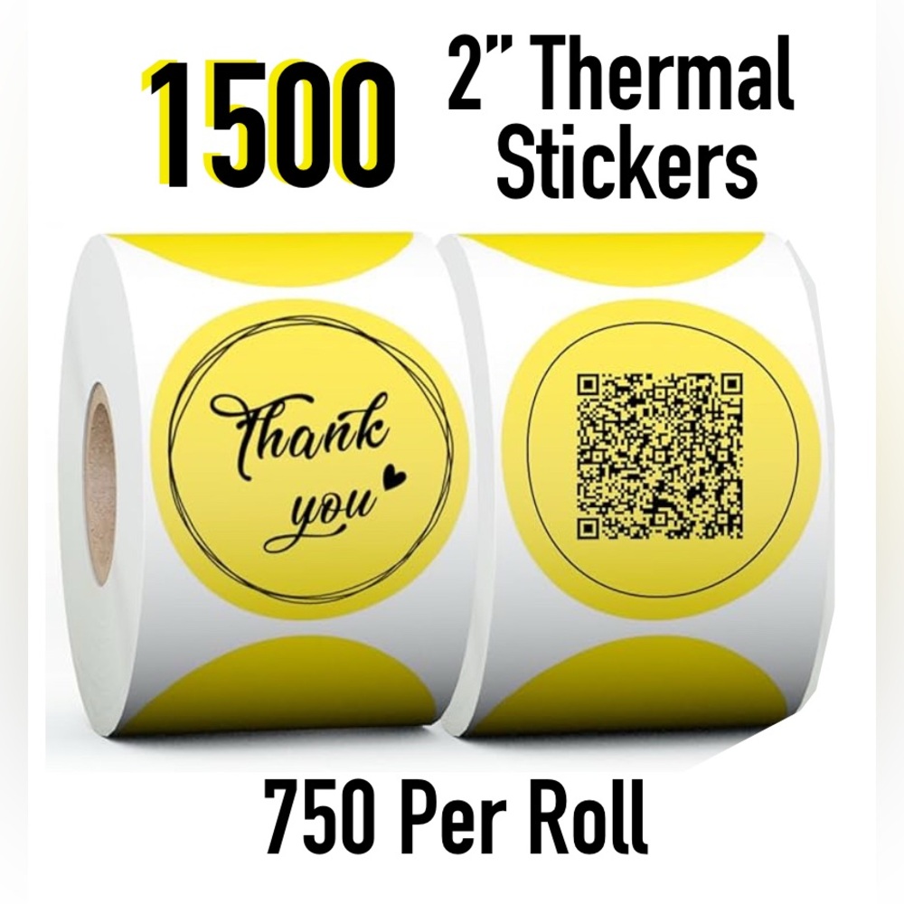 1500pcs 2 Rolls 2” Circle Thermal Stickers BULK Resellers Thank You QR Labels